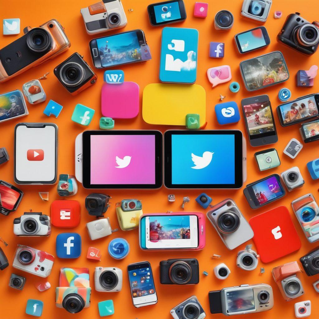 A dynamic collage showcasing diverse users creating video content, featuring a range of devices like smartphones and cameras. Overlay vibrant visuals of social media platforms where user-generated videos thrive, with elements symbolizing engagement such as likes and comments. Include an inspiring quote about creativity and community. Bright colors and energetic composition to convey enthusiasm. super-realistic. vibrant colors. 3D.